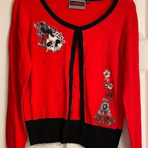 Red skull cardigan